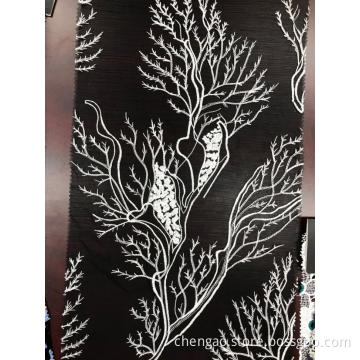 White Branches With Black Chiffon Embroider Fabric